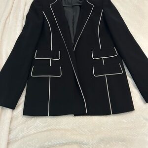 Kasper Black Blazer with White Piping